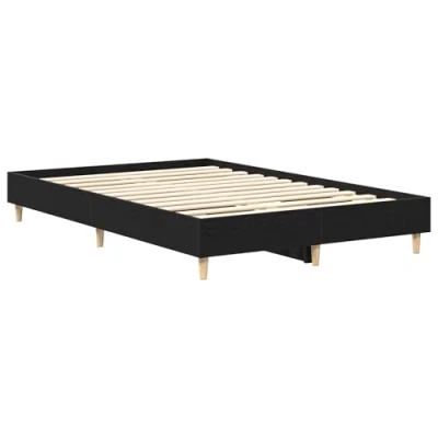 Image of vidaXL Oak Wood Bed Frame Black Finish, 135x190 cm Stain Resistant, Matte Design, Durable Bedroom Furniture, Minimalist Style for Two Adults