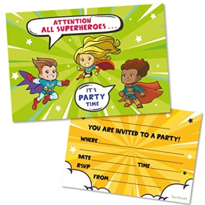 Image of (Pack of 40) Superhero Childrens Birthday Party Invitations Double Sided (NO ENVELOPES)