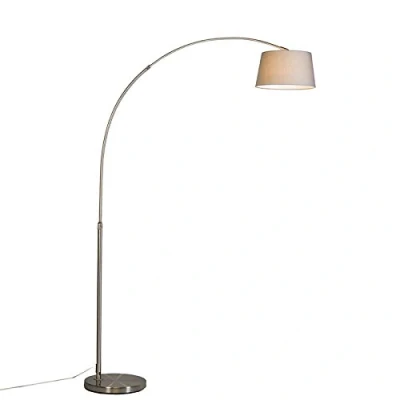Image of Qazqa Modern Arc Floor lamp I Light Steel Nickel Matt Satin with Gray Fabric Shade Basic Suitable for LED E27 1 Living Room