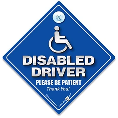 Image of Disabled Driver Please BE Patient, Car Sign, Disability Mobility Sticker, Wheelchair User Sign