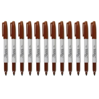 Image of Sharpie Fine Point Permanent Marker Pen Brown 12 Pack
