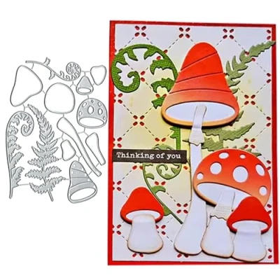 Image of Grass Mushroom Frame Metal Die Cuts Dies Stencil, Cutting Cut Stencils DIY Scrapbooking Cards Photo Album Craft Embossing Paper for Card Making