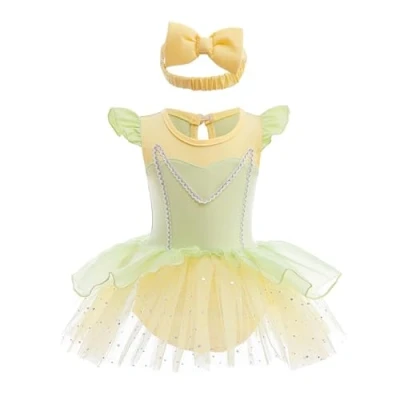 Image of Lito Angels Baby Girls Frog Princess Tiana Fancy Dress Up Costume Infant Onesie Bodysuit Romper Birthday Outfits with Headband Age 9 12 Months