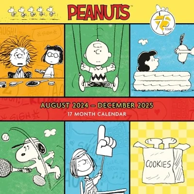 Image of 2025 Peanuts Wall Calendar 17 months August 2024 December Month to View Layout