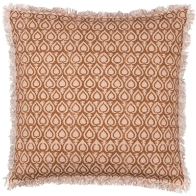 Image of Yard Georgi Fringed Feather Filled Cushion Brown Cotton Size 50 cm x