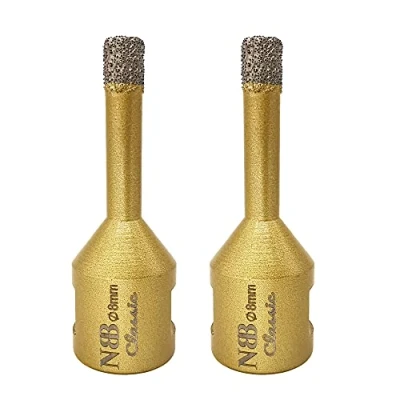 Image of NBB vacuum brazed diamond hole saw with M14, Classic Golden type, drill bit for dry or wet drilling professionally on hard porcelain, ceramic, tile, granite, marble, angle grinder(2, 8mm)