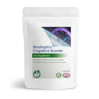 Image of Brain Booster Nootropic Cognitive Complex Capsules Mental Focus &amp; Concentration Vegan (Pack of 120)