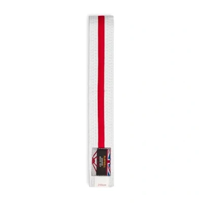 Image of Playwell Martial Arts Cotton Striped Coloured Grading Belt White With Red Stripe (220cm)