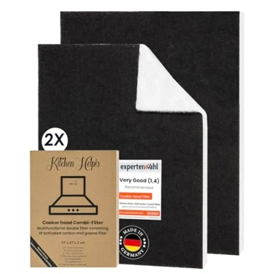 Image of Kitchen Helpis® 2 Grease and carbon filters for cooker hood, hood filter 22.44 x 21.26in, sheet, extractor fan,