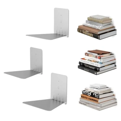 Image of Umbra Conceal, Sturdy Metal Floating Bookshelf for Wall, Silver, Large, Set of 3