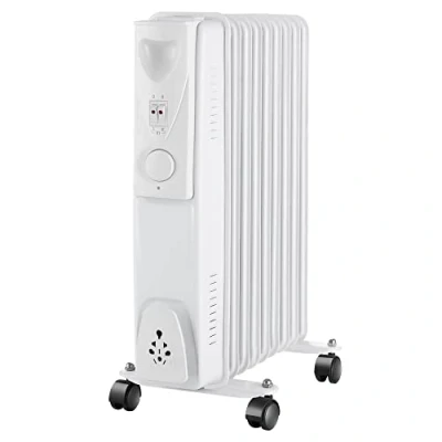 Image of NRG 9 Fin Oil Filled Radiator 2KW Portable Electric Heater Adjustable Thermostat 3 heat setting White
