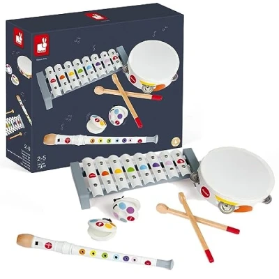Image of Janod Confetti 4 Instrument Wooden Musical Set Pretend Play and Awakening Toy from 2 Years Old, J07600