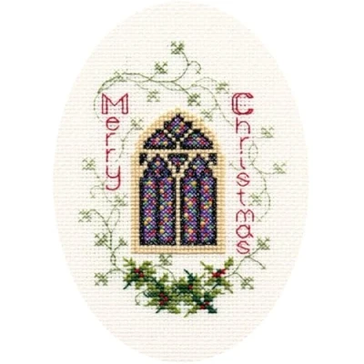 Image of Bothy Threads Cross Stitch Kit Christmas Card Stained Glass Window