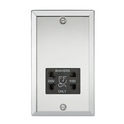 Image of Knightsbridge Bevelled Edge Dual Voltage Shaver Socket in Polished Chrome with Black Insert