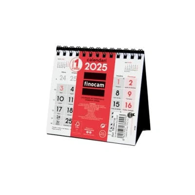 Image of Finocam Neutral Desktop Calendar Big Numbers 2025 Month View January December (12 months) Catalan