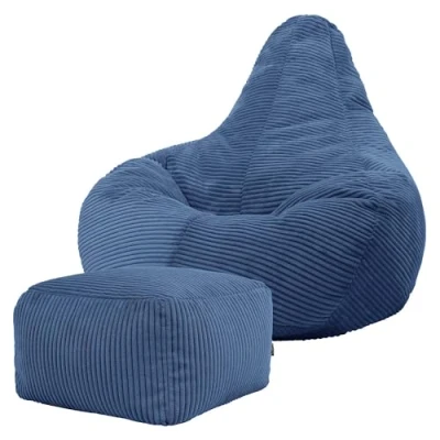 Image of icon Dalton Cord Recliner Bean Bag with Footstool, Denim Blue, Large Adult Chair Filling Included, Comfy Chair, Living Room Furniture, Bedroom Furniture