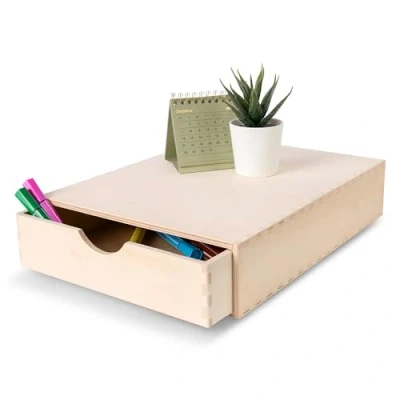 Image of Creative Deco Mini Wooden Chest of Drawers 33x25x7cm 1 Compartment Desk Organiser for Paper Work Documents Plain Stationary Office Accessories Large Storage Box with Drawer