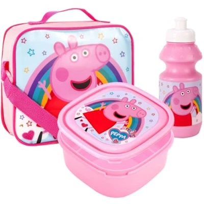 Image of TDL Peppa Pig Kids Rainbow Lunch Set Insulated Bag Sandwich Box &amp; Drinks Bottle