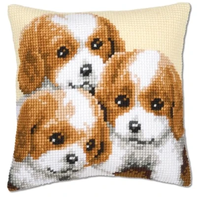 Image of Vervaco Puppies Cross Stitch Cushion, Multi Colour