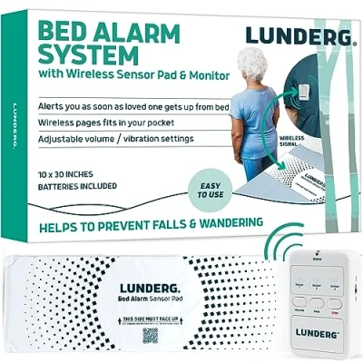 Image of Lunderg Bed Alarm for Elderly Adults Wireless Sensor Pad (10 x 30) &amp; Pager Dementia Patients Alarms and Fall Prevention