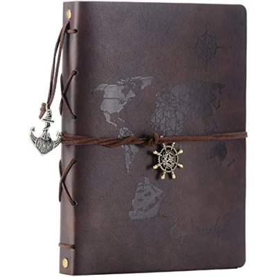 Image of ZEEYUAN Scrapbook Photo Album,8.7&quot;x7.1&quot; Travel Leather Album with 60 Pages World Map Vintage DIY Memory Book for Valentines Anniversary Birthday Father Boyfriend
