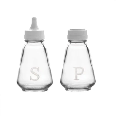 Image of Set of 2 Traditional Glass Salt &amp; Pepper Shaker Pot Table Condiment Serving