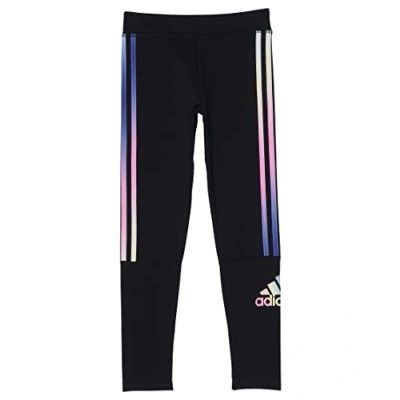 Image of adidas Girls&#039; Active Sports Athletic Legging Tight, Black with Multicolor, Large (14)