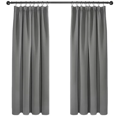 Image of Deconovo Grey Blackout Curtains Thermal Super Soft Pencil Pleat Bedroom 46 x 54 Drop Inch Light Two Panels