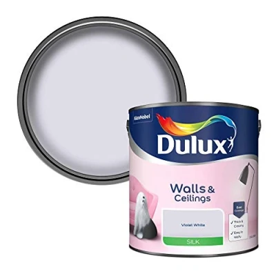 Image of Dulux Silk Emulsion Paint For Walls And Ceilings Violet White 2.5 Litres