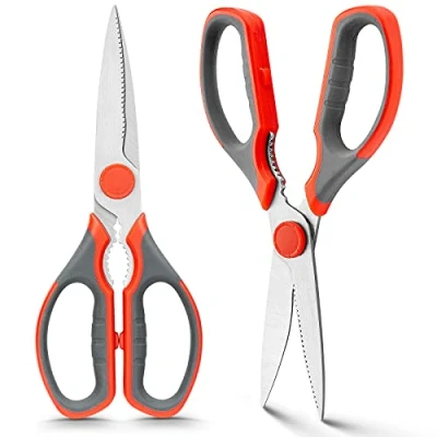 Image of WELLSTAR Heavy Duty Kitchen Scissors, Sharp Scissors Multipurpose Utility Stainless Steel Scissor, Shears for Chicken,Meat, Vegetables, Herbs, BBQ, Bones, Nuts,2 Piece Set