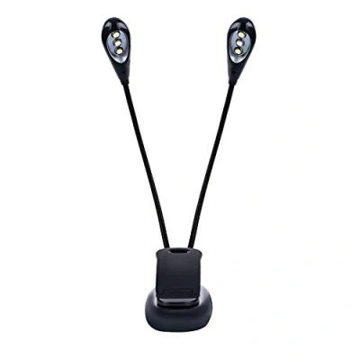 Image of Drfeify Music Stand Light, Mini Double Arms Clip on LED Light Adjustable Night Reading Lamp with USB Cable for Stand, Bead Headboard, Desk, Travel(6 Beads)