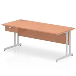 Image of Impulse 1800x800 Desk Beech/Silver Cantilever Leg 1x1 Drawer Fixed Ped