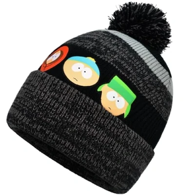 Image of Concept One Unisex&#039;s South Park Knitted Acrylic Winter Beanie Hat with Cuff and Pom, Multi, Size