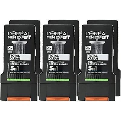 Image of L&#039;Oréal Paris Men Expert Total Clean Shower Gel for Men, 300ml Pack of 6, Bulk Buy