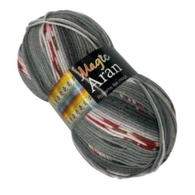 Image of FabFinds Luxury Magic Aran Knitting Wool Yarn Chunky Soft Strong Machine Wash Tumble Dry Red Grey 250g (Grey Multi, 2)