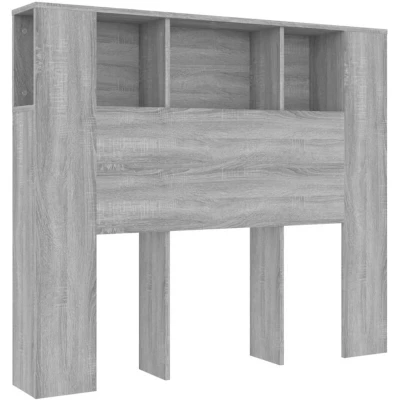 Image of vidaXL Grey Sonoma Headboard Cabinet, Engineered Wood Bedroom Furniture with Top Compartments, Contemporary Wall Mounted Storage Design, Smooth Surface
