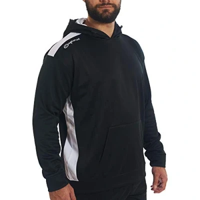 Image of Optimum Tempo Men&#039;s Sports Training Hoodie 240GSM Thermal Polyester, Lightweight &amp; Durable for Football, Rugby, Cycling, Hiking Features Pouch Pocket Adjustable Hood,White, XL