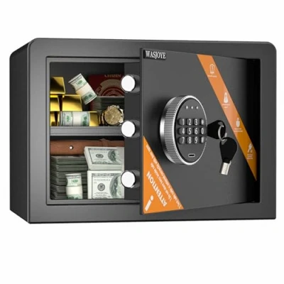 Image of WASJOYE Safe Box, Money Lock Box with Electronic Digital Keypad, Cabinet Security Keys for Home Office Hotel Business Jewelry Gun Cash Use Storage,16.9L