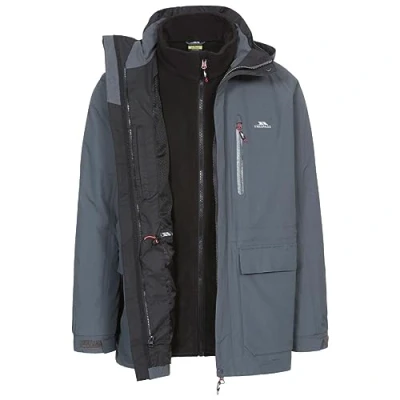 Image of Trespass Men&#039;s Edgewater II Waterproof 3 in 1 Jacket with Hood, Removable Inner Fleece for Men, Carbon, X Small