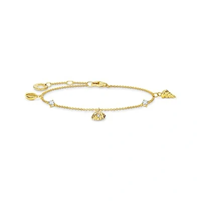 Image of Thomas Sabo Women Bracelet Shells and White Stones Gold 925 Sterling Silver, 18K Yellow Plating A2060 414 14