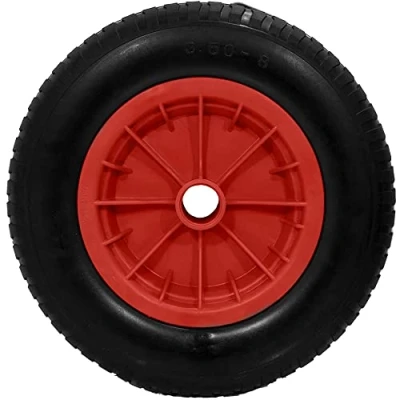 Image of KetoPlastics RED PU 14&quot; Puncture Proof Solid Industrial Wheelbarrow WHEEL Tyre 3.50 8 COMPLETE