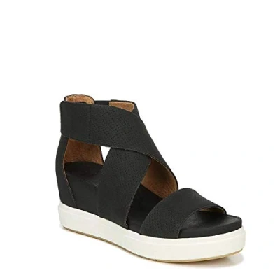 Image of Dr. Scholl&#039;s Women&#039;s Sheena Platform Wedge Sandal, Black Smooth, 8 UK