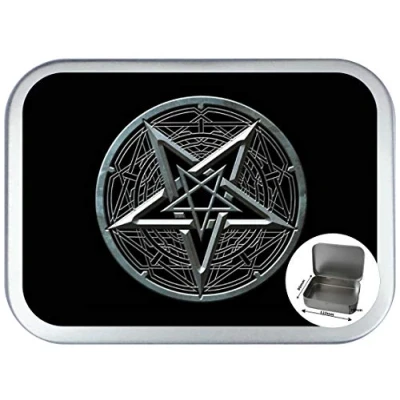 Image of TEEZ Pentagram 150ml Silver Hinged Tobacco Tin, 2oz Tin