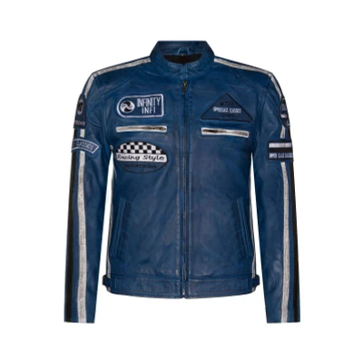 Image of Infinity Leather Mens Racing Biker Jacket Portland Blue Size 5XL