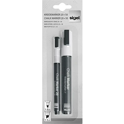 Image of SIGEL GL176 Chalk Markers 20 + 50, round tip 1 2 mm, chisel 5 White, Pieces