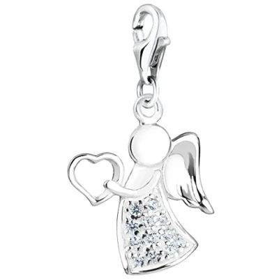 Image of Nenalina charm pendant &quot;Angel with heart&quot;, for bracelets, necklaces and all common charms, 925 sterling silver 12 cubic zirconia, lucky carabiner bracelet, 716096 019