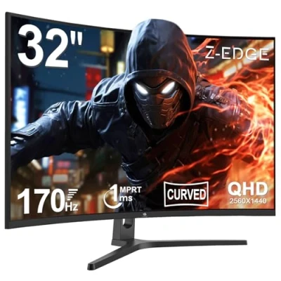 Image of Z Edge 32 inch Curved Gaming Monitor 16:9 QHD 2560x1440 165/144Hz 1ms Frameless LED Monitor, AMD Freesync Premium Display Port HDMI Built in Speakers