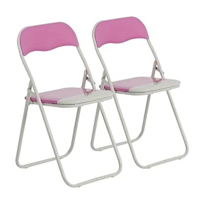 Image of Harbour Housewares Pink/White Padded, Folding, Desk Chair Pack of 2