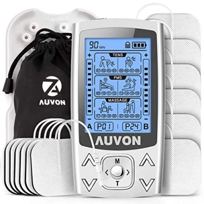 Image of AUVON Dual Channel TENS EMS Machine for Pain Relief, 24 Modes Unit Muscle Stimulator with 12pcs 2&quot;x2&quot; Electrode Pads
