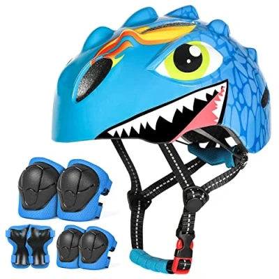 Image of VICTGOAL Kids Bike Helmet with Cute 3D Cartoon Design for Cycling Roller Skating Scooting Lightweight Sports Safety Ages 3 8 Boys Girls Size Adjustable (Blue Set, S: 50 54cm)